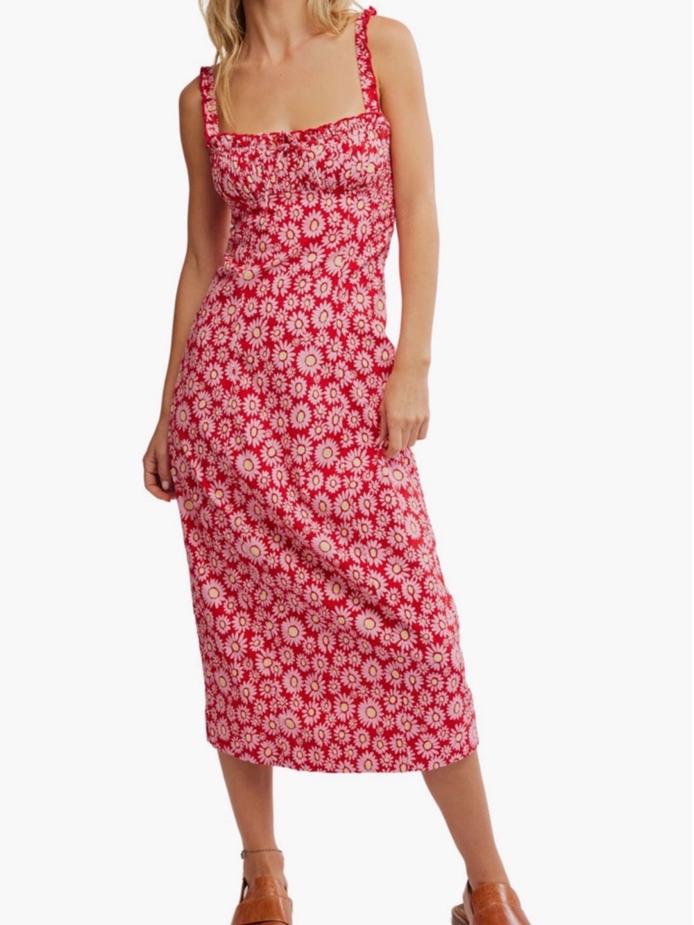 NWT Free People Lucinda Printed Midi Dress Red Combo XS